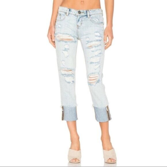 Free People One Teaspoon Awesome Baggies Jeans Straight leg Frayed Light Wash - Picture 5 of 15